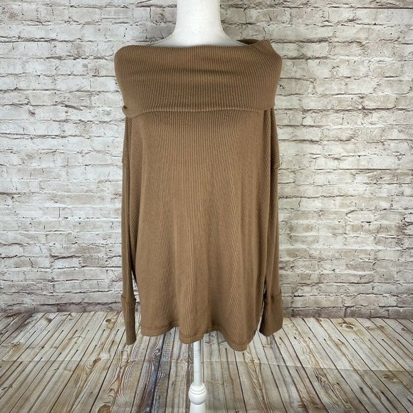 free prople Juicy Long Sleeve Top in Vintage Bronze Tan Split Back Oversized M - Picture 5 of 12